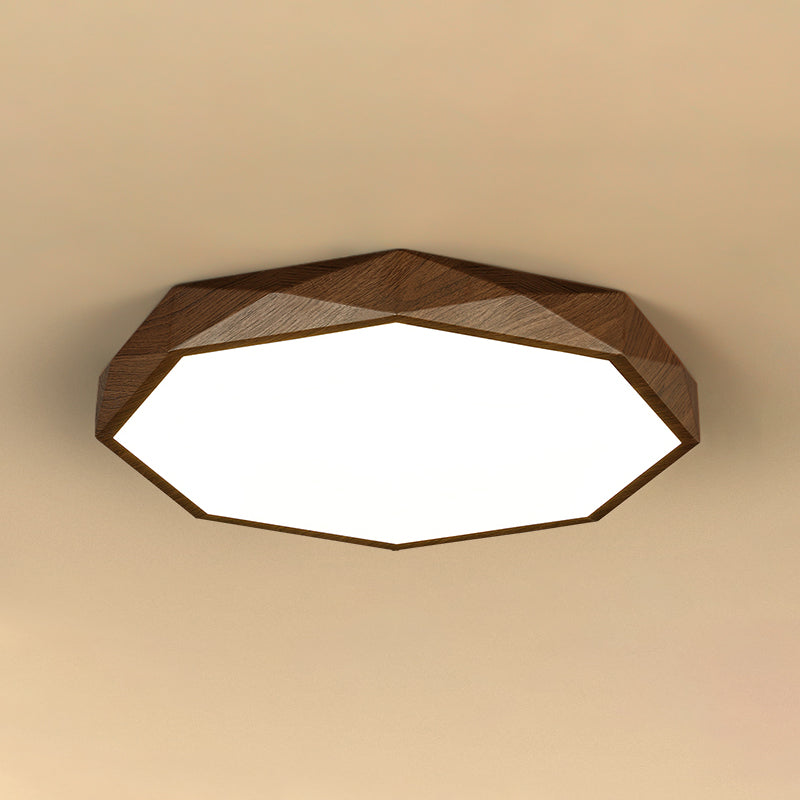 Octagonal Shape LED Ceiling Lamp Modern Wood 1 Light Flush Mount for Living Room