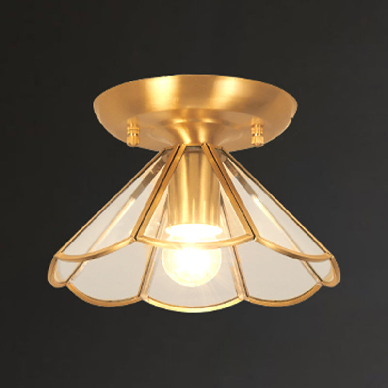 Vintage Shaded Ceiling Mounted Fixture Glass Close to Ceiling Lighting in Gold