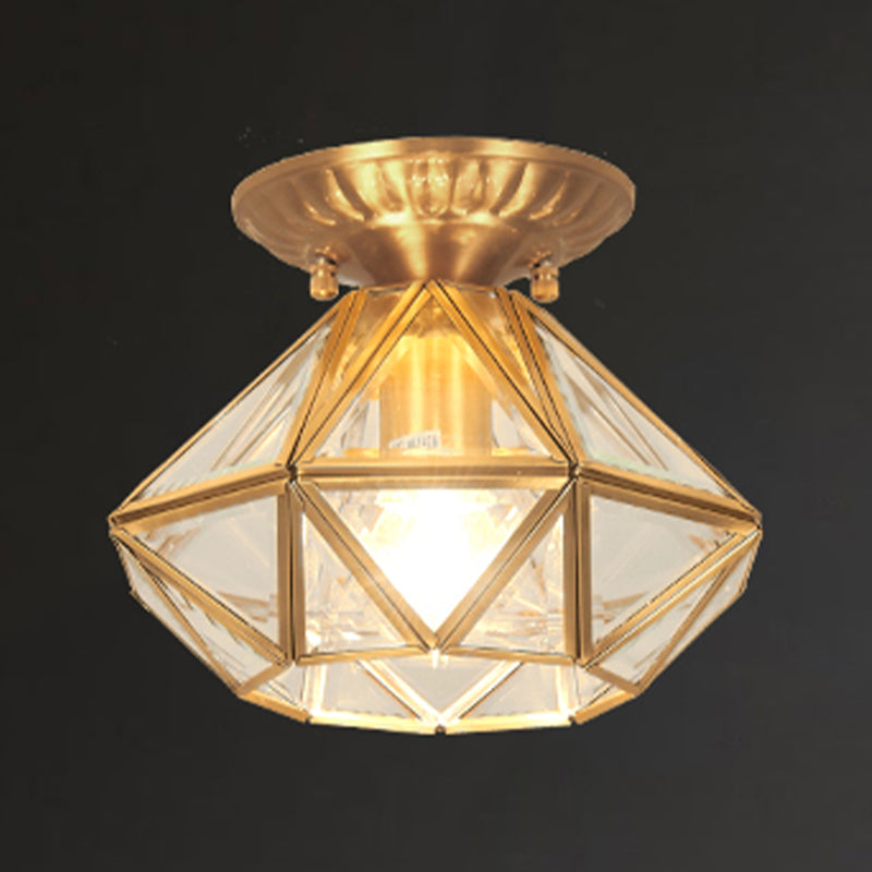 Vintage Shaded Ceiling Mounted Fixture Glass Close to Ceiling Lighting in Gold