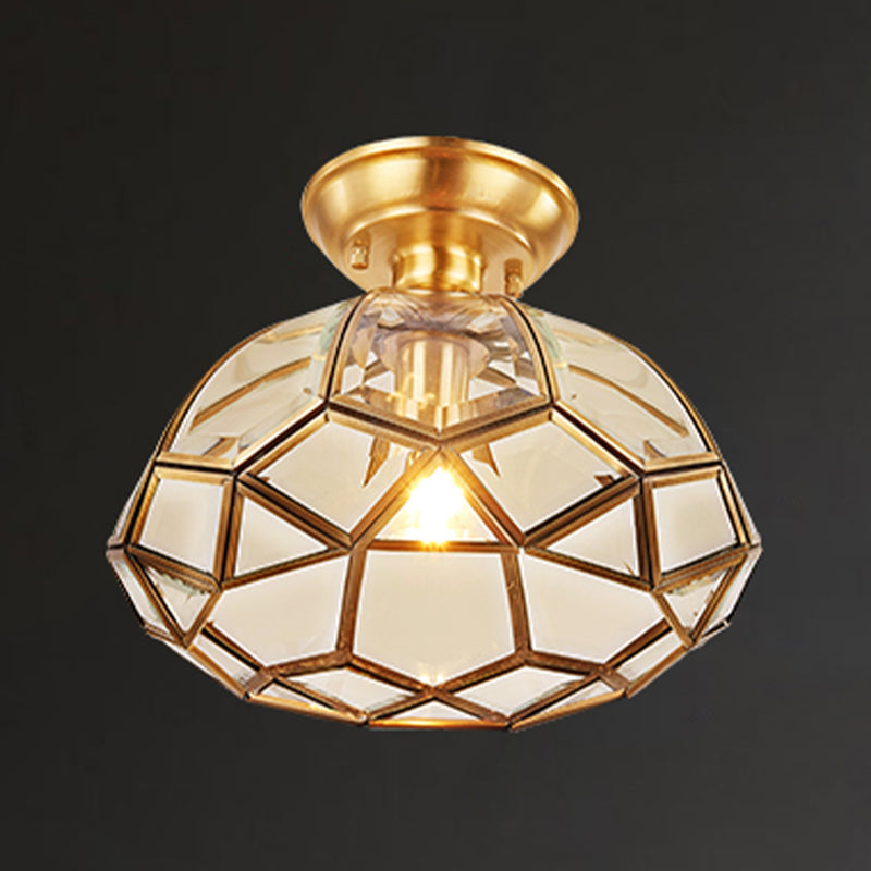 Vintage Shaded Ceiling Mounted Fixture Glass Close to Ceiling Lighting in Gold