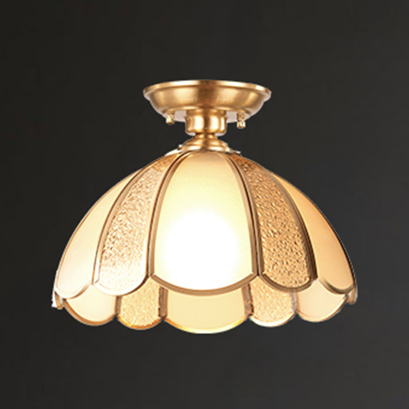 Vintage Shaded Ceiling Mounted Fixture Glass Close to Ceiling Lighting in Gold