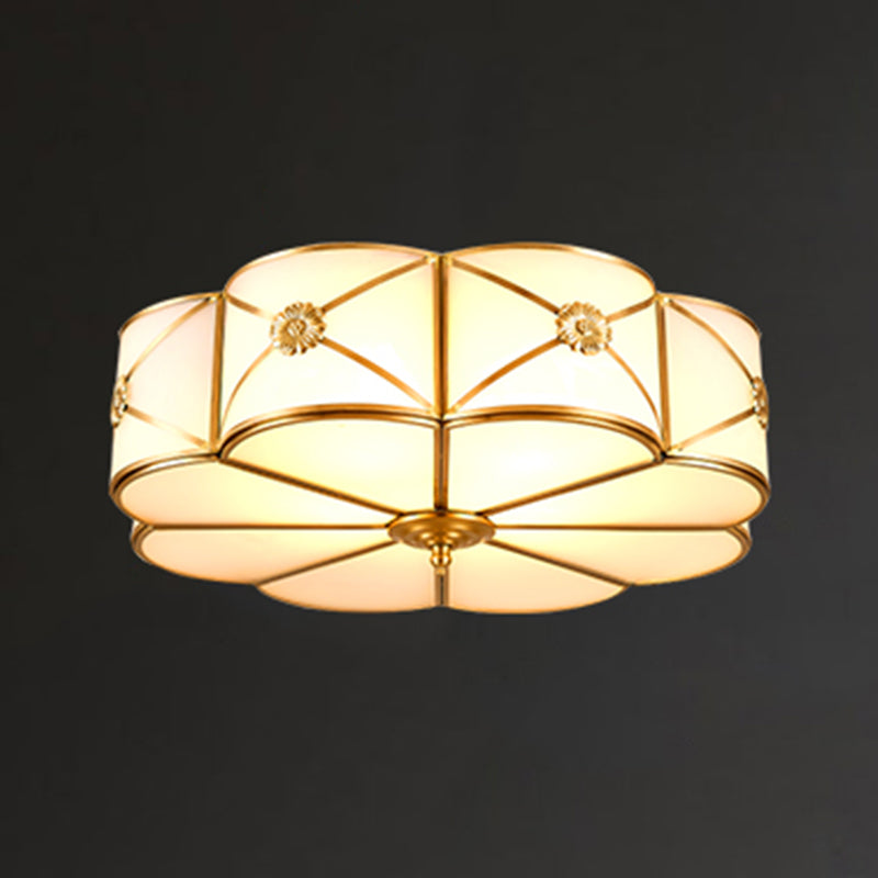 Vintage Shaded Ceiling Mounted Fixture Glass Close to Ceiling Lighting in Gold