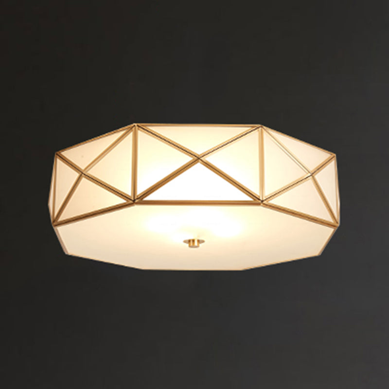 Vintage Shaded Ceiling Mounted Fixture Glass Close to Ceiling Lighting in Gold