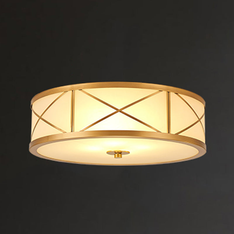 Vintage Shaded Ceiling Mounted Fixture Glass Close to Ceiling Lighting in Gold