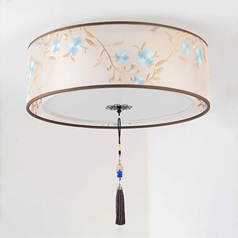 Geometry Shape Ceiling Lamp Tradition Iron Flush Mount with Fabric Lampshade for Hotel