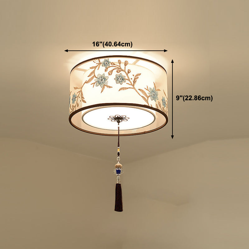 Geometry Shape Ceiling Lamp Tradition Iron Flush Mount with Fabric Lampshade for Hotel