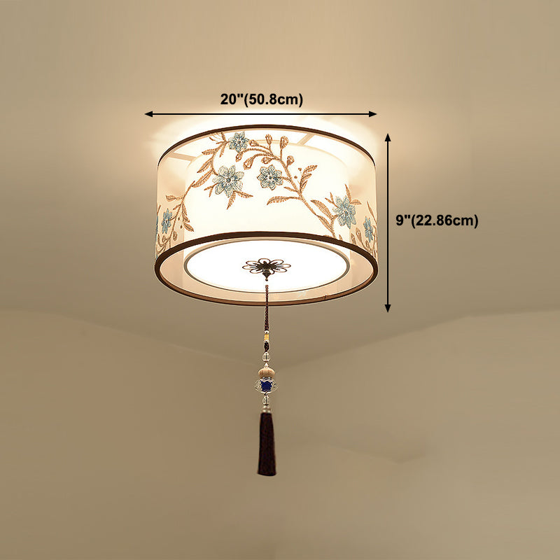 Geometry Shape Ceiling Lamp Tradition Iron Flush Mount with Fabric Lampshade for Hotel