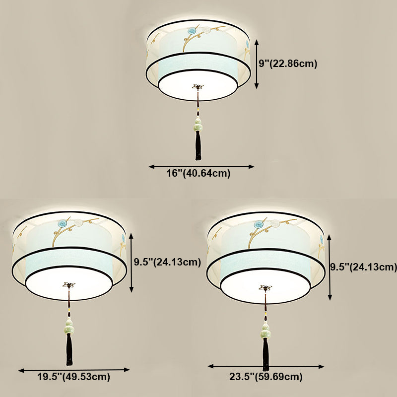 Geometry Shape Ceiling Lamp Tradition Iron Flush Mount with Cloth Lampshade for Study