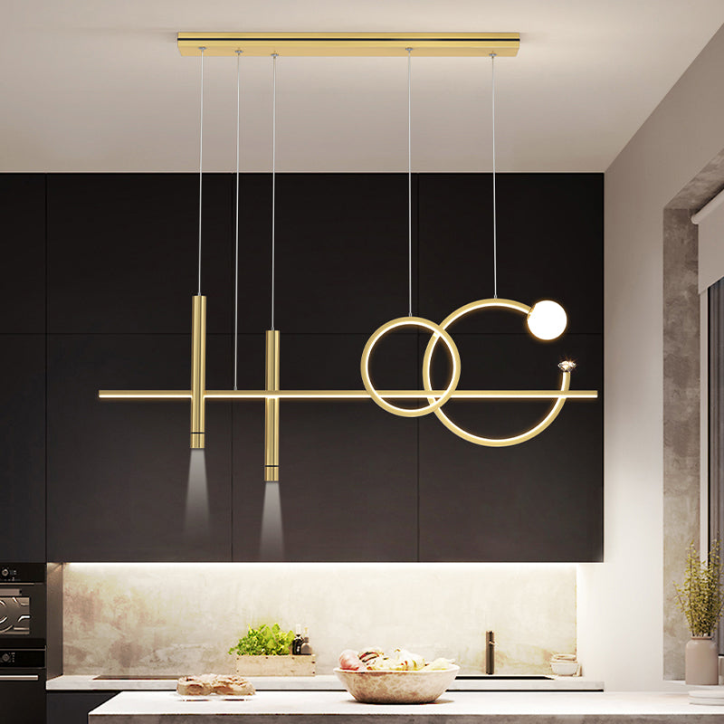 Contemporary Island Light Linear Metal 6 Light Island Chandelier Lights