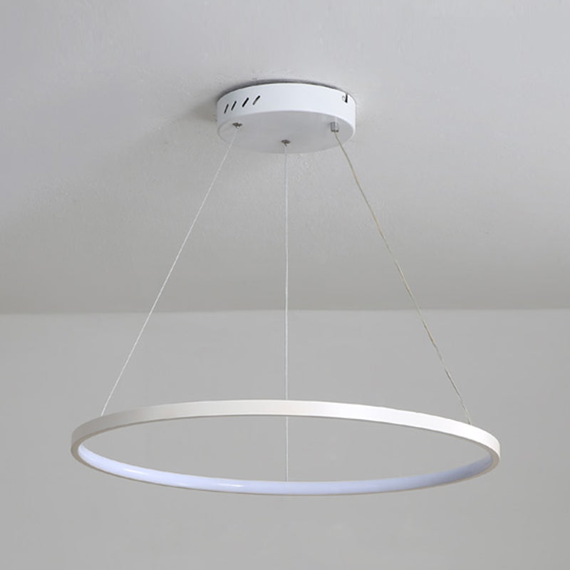 Circle Metal Pendant Light Fixture Modern Style 1 Light Hanging Light Fixture in White