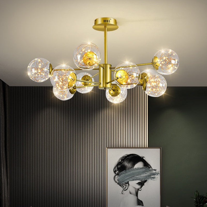 Modern Metal Chandelier Globe Gold Chandelier Pendant with Glass Shade for Living Room