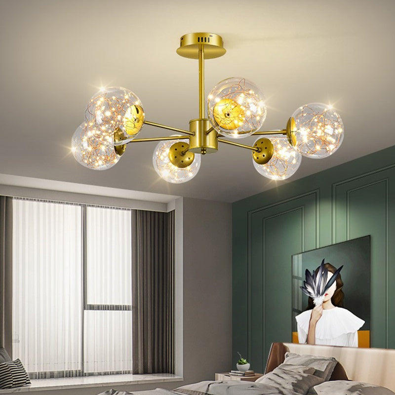 Modern Metal Chandelier Globe Gold Chandelier Pendant with Glass Shade for Living Room