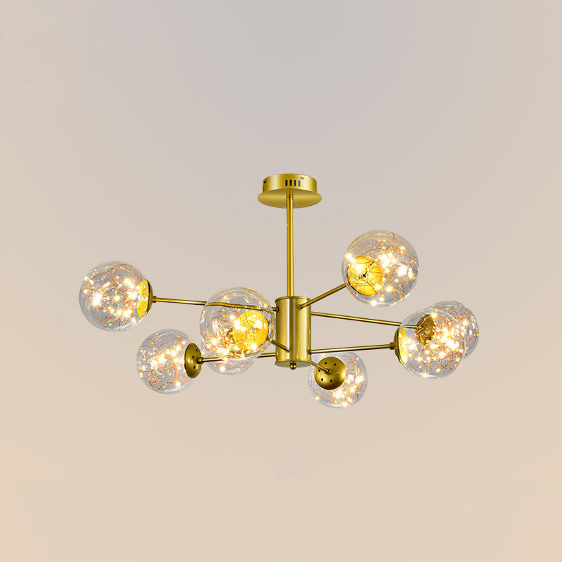 Modern Metal Chandelier Globe Gold Chandelier Pendant with Glass Shade for Living Room