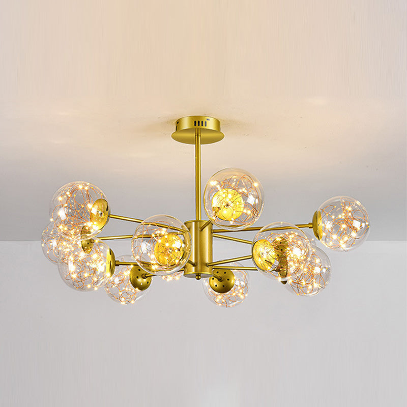 Modern Metal Chandelier Globe Gold Chandelier Pendant with Glass Shade for Living Room