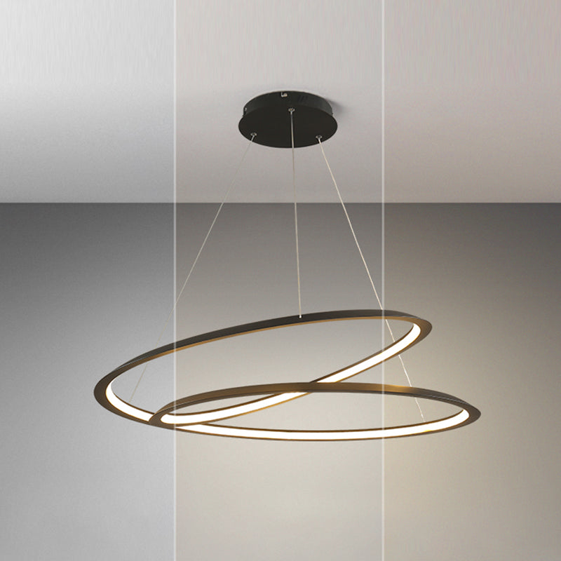 Minimalist Linear Chandelier Metal Black LED Chandelier Pendant for Living Room