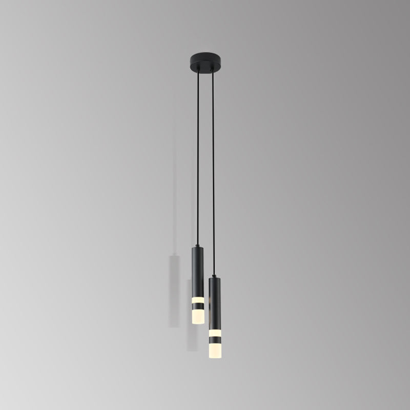 Cylinder Shape Metal Pendant Fixtures Modern Style Hanging Light Fixtures in Black