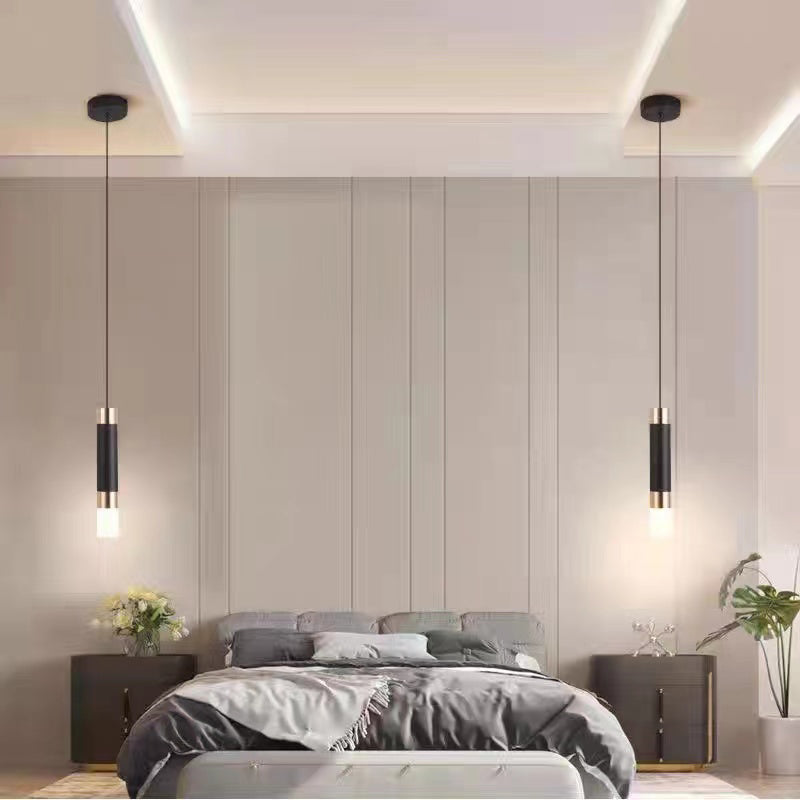 Cylinder Shape Metal Pendant Fixtures Modern Style Hanging Light Fixtures in Black