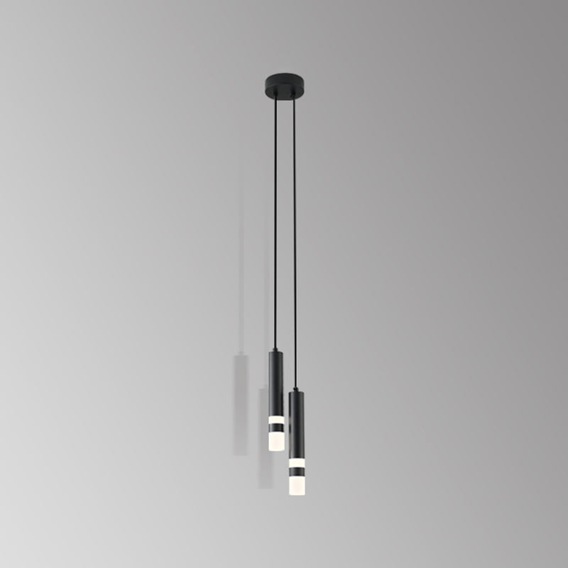 Cylinder Shape Metal Pendant Fixtures Modern Style Hanging Light Fixtures in Black