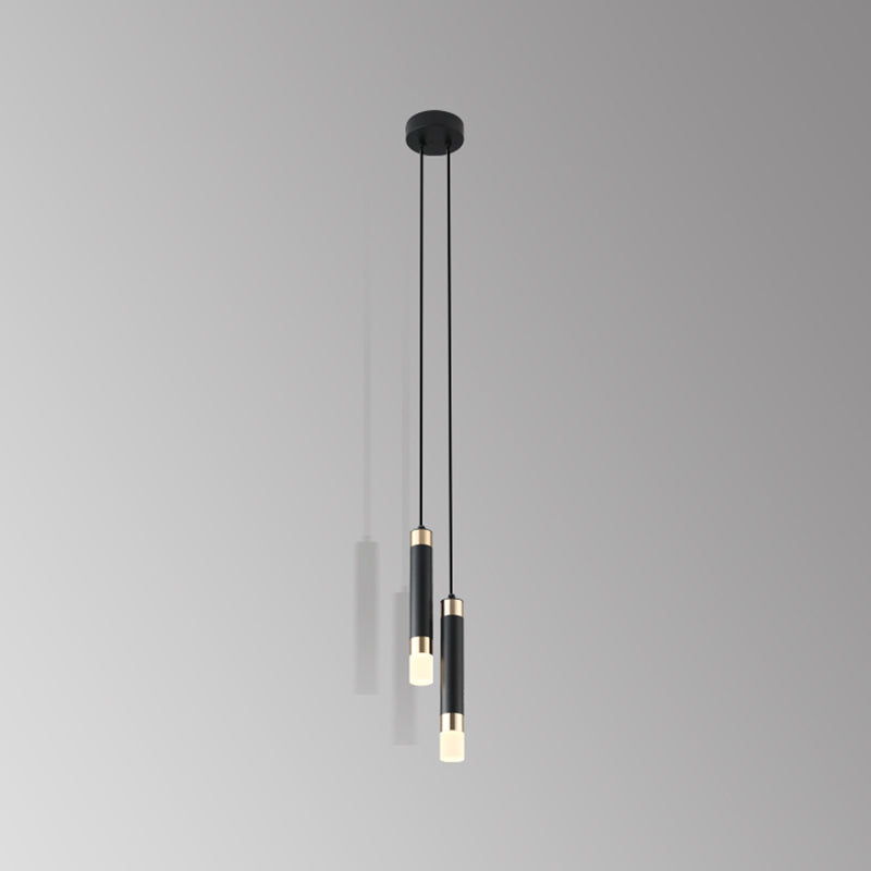 Cylinder Shape Metal Pendant Fixtures Modern Style Hanging Light Fixtures in Black