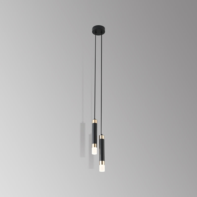 Cylinder Shape Metal Pendant Fixtures Modern Style Hanging Light Fixtures in Black