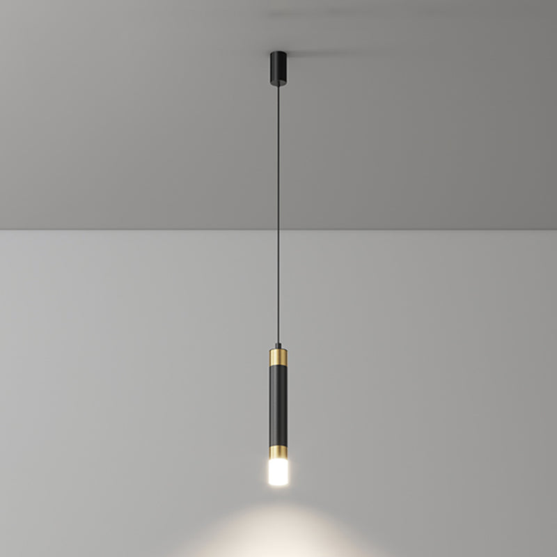 Cylinder Shape Metal Pendant Fixtures Modern Style Hanging Light Fixtures in Black