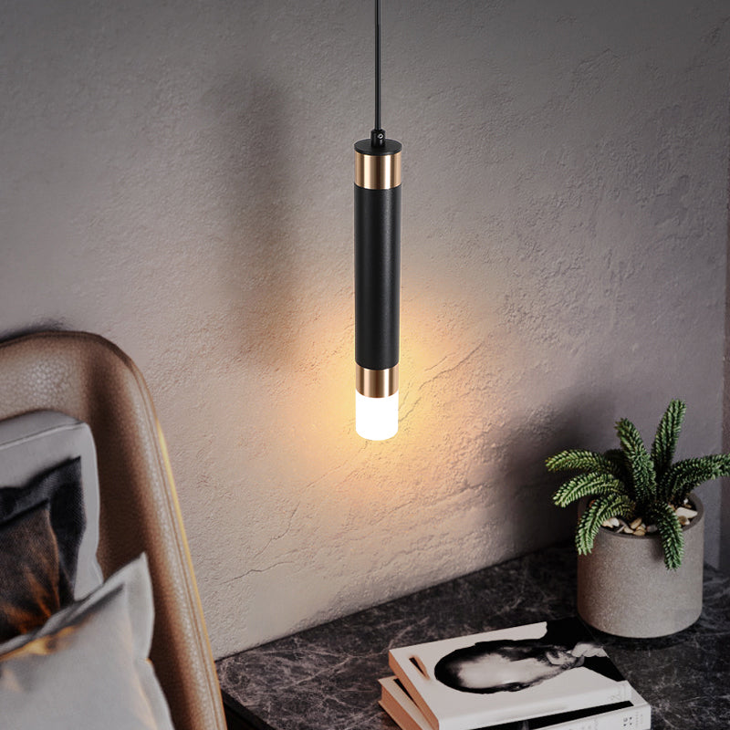 Cylinder Shape Metal Pendant Fixtures Modern Style Hanging Light Fixtures in Black