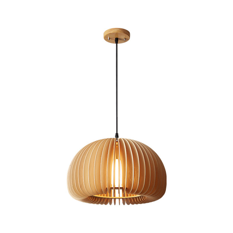 Modern Wood Ceiling Pendant Light Pumpkin Study Room Down Lighting with 1 Light