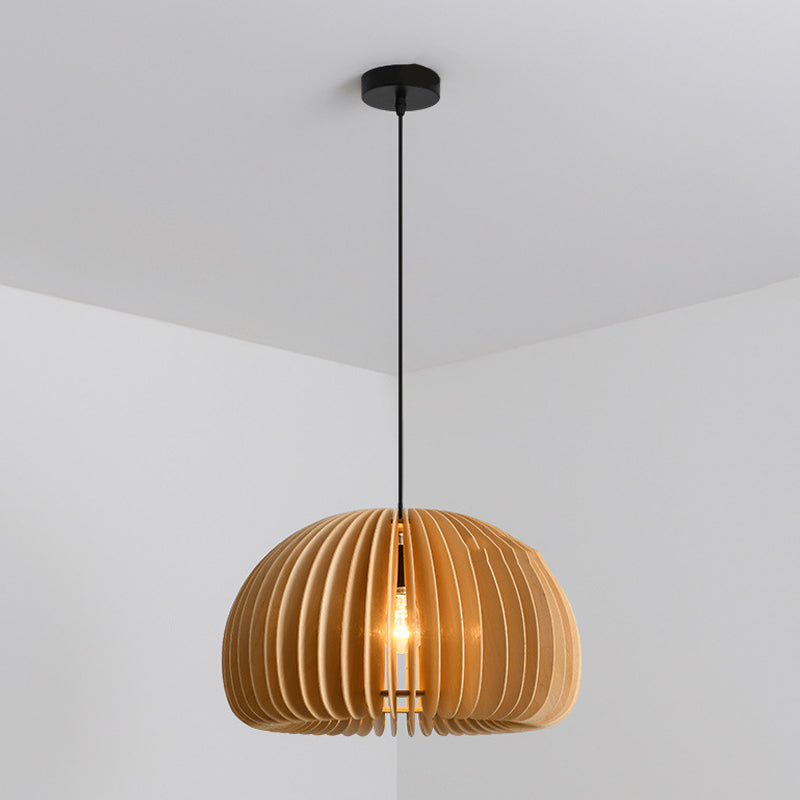 Modern Wood Ceiling Pendant Light Pumpkin Study Room Down Lighting with 1 Light