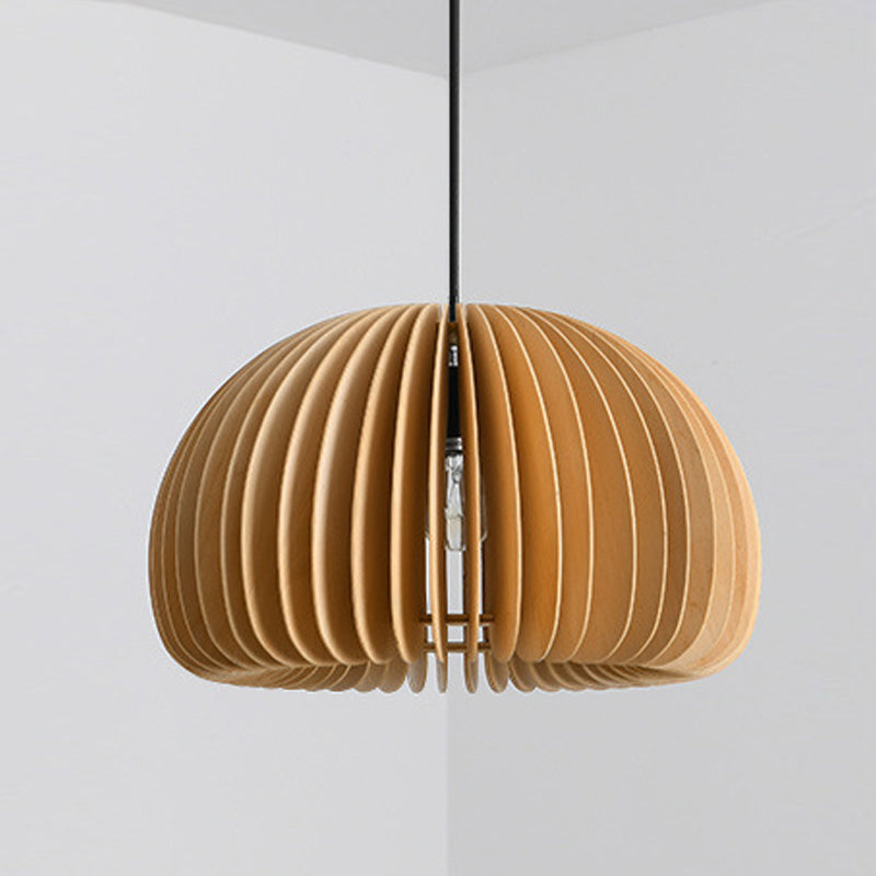 Modern Wood Ceiling Pendant Light Pumpkin Study Room Down Lighting with 1 Light