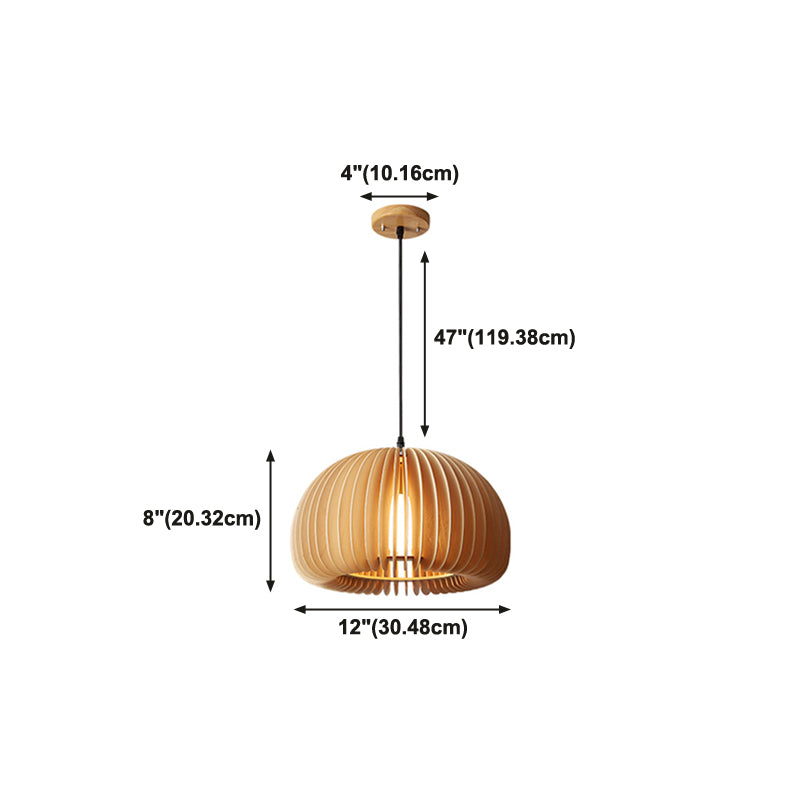 Modern Wood Ceiling Pendant Light Pumpkin Study Room Down Lighting with 1 Light