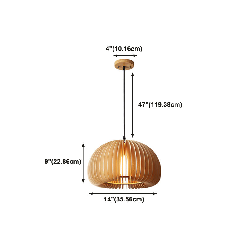 Modern Wood Ceiling Pendant Light Pumpkin Study Room Down Lighting with 1 Light