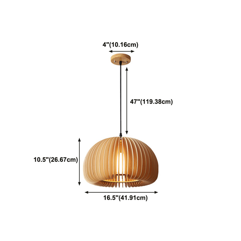 Modern Wood Ceiling Pendant Light Pumpkin Study Room Down Lighting with 1 Light