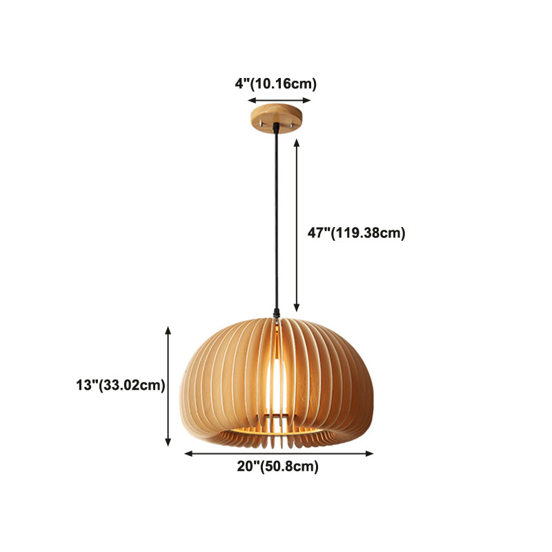 Modern Wood Ceiling Pendant Light Pumpkin Study Room Down Lighting with 1 Light