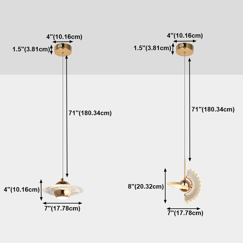 Gold Metal Down Lighting Pendant Contemporary 1-Light Ceiling Light for Bedroom