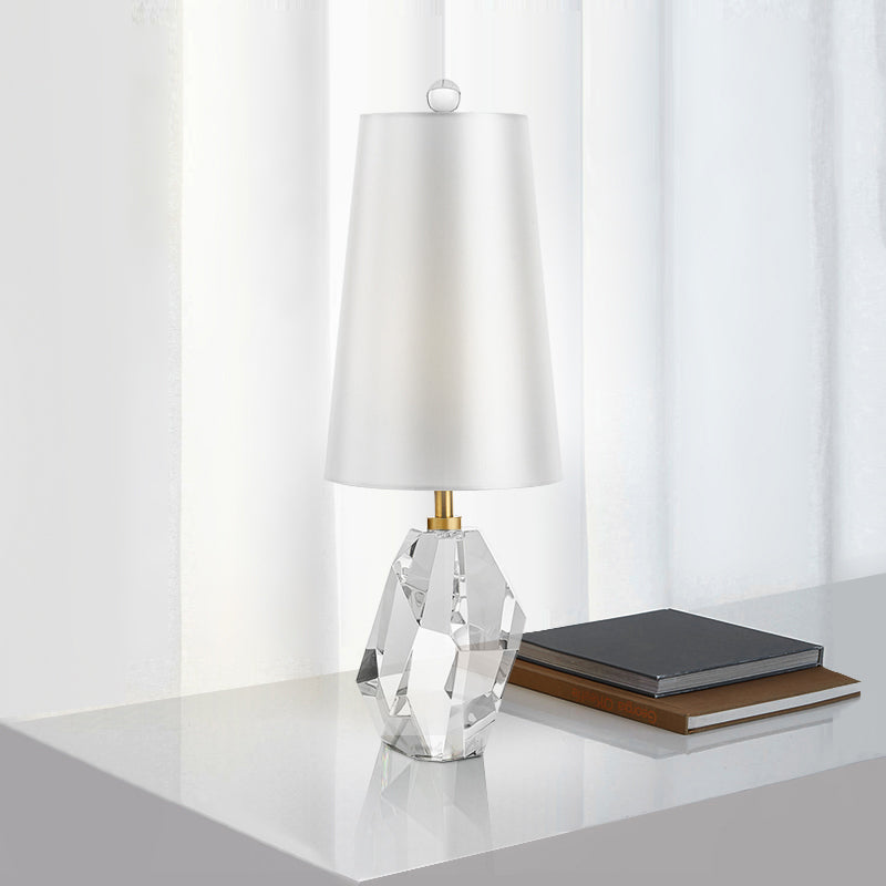 Geometrical Fabric Desk Light Simplicity Beveled Crystal 1 Head Night Table Lamp in White