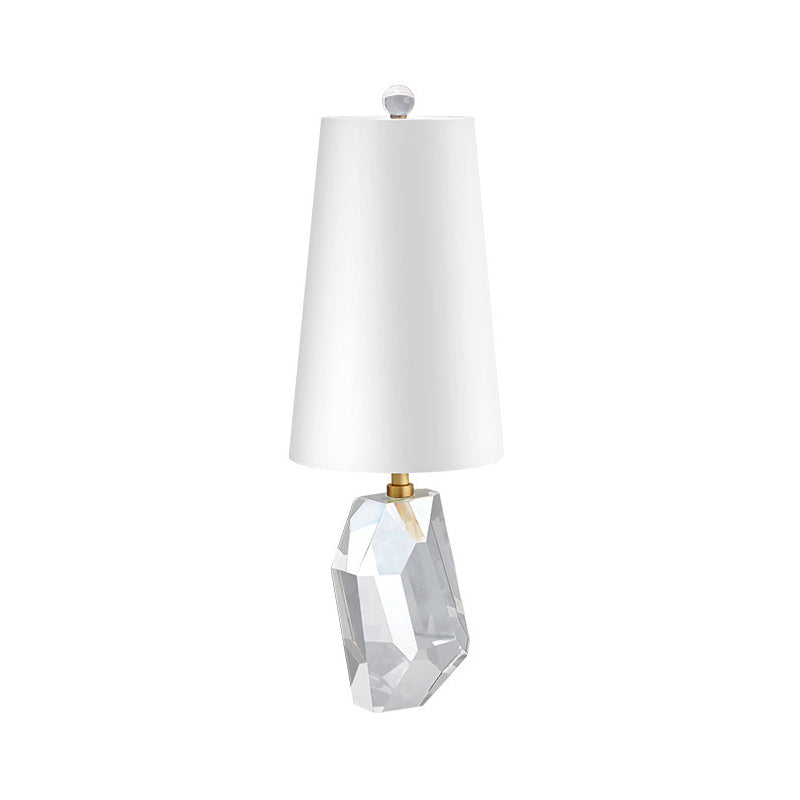 Geometrical Fabric Desk Light Simplicity Beveled Crystal 1 Head Night Table Lamp in White