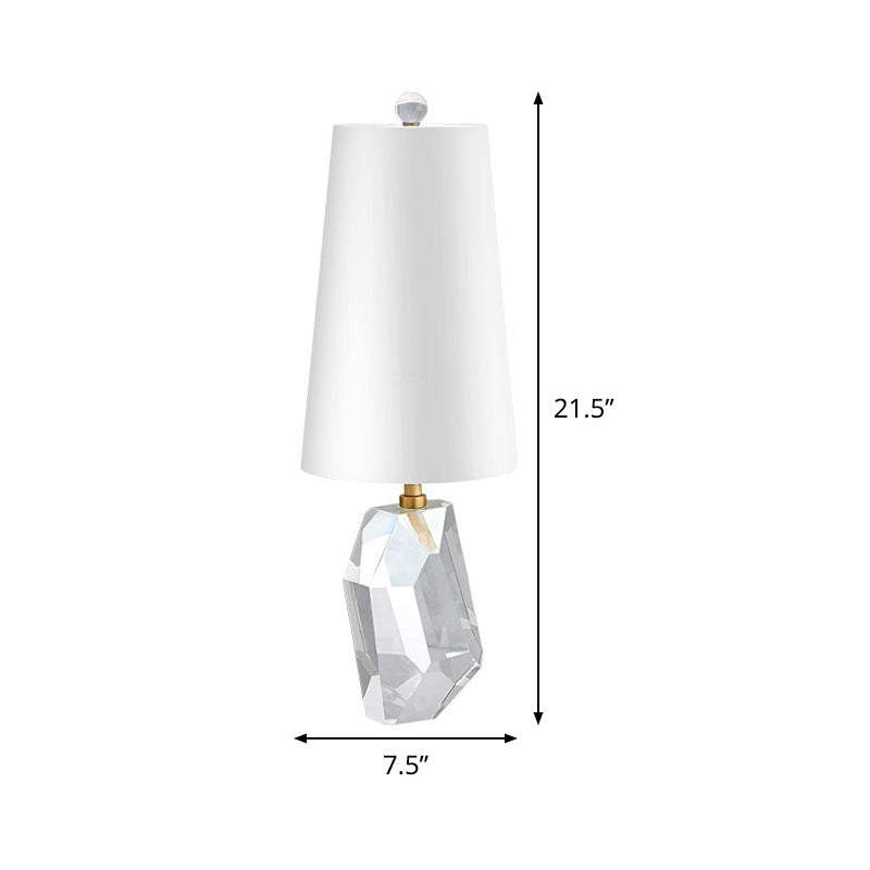 Geometrical Fabric Desk Light Simplicity Beveled Crystal 1 Head Night Table Lamp in White