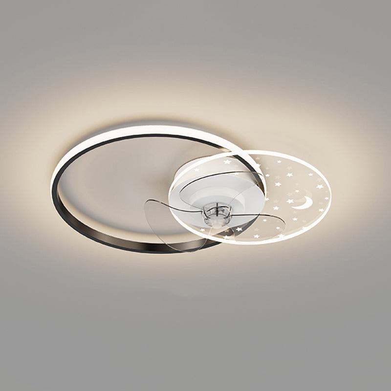 Geometric LED Ceiling Fan Light Modern Metal Bedroom Semi Flush Light with Invisible Blade