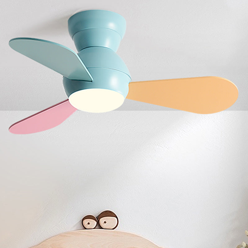 Kids Style Spherical LED Fan Light Frequency Conversion Bedroom Semi Flush Ceiling Light