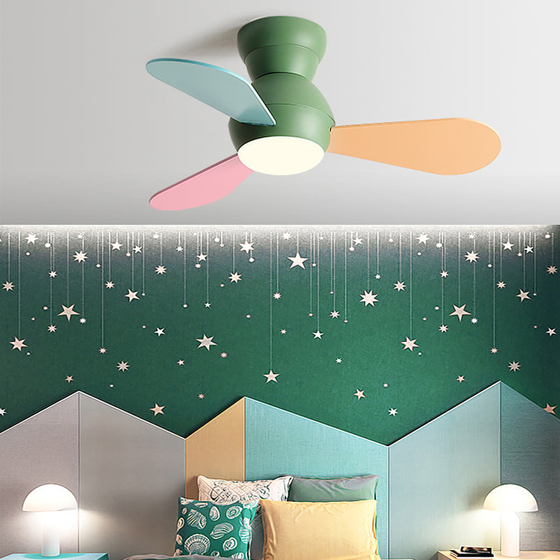 Kids Style Spherical LED Fan Light Frequency Conversion Bedroom Semi Flush Ceiling Light