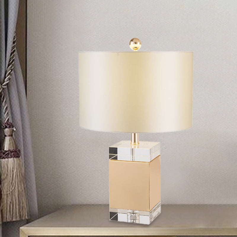 1 Head Bedroom Task Light Simplicity White Nightstand Lamp with Cylinder Fabric Shade