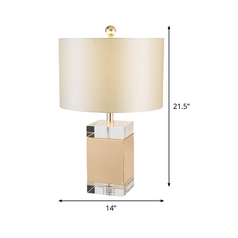 1 Head Bedroom Task Light Simplicity White Nightstand Lamp with Cylinder Fabric Shade