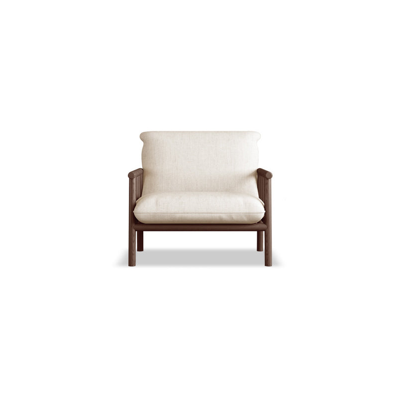 Linen Beige Upholstered Sofa Square Arm Settee with Wooden Legs for Apartment