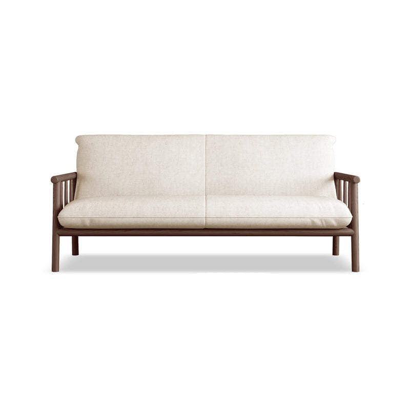 Linen Beige Upholstered Sofa Square Arm Settee with Wooden Legs for Apartment