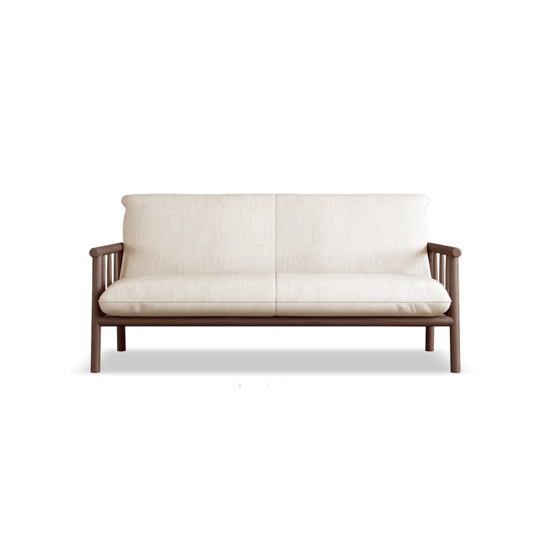 Linen Beige Upholstered Sofa Square Arm Settee with Wooden Legs for Apartment