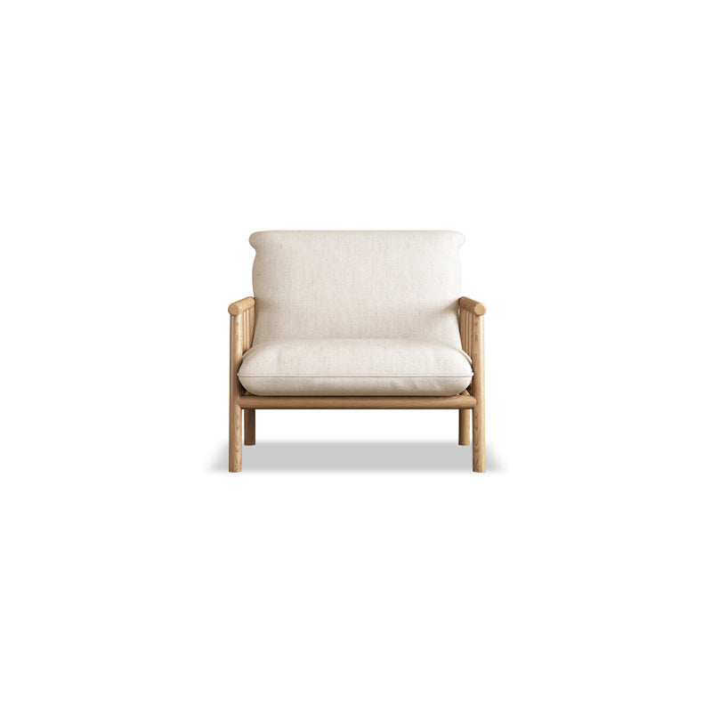 Linen Beige Upholstered Sofa Square Arm Settee with Wooden Legs for Apartment