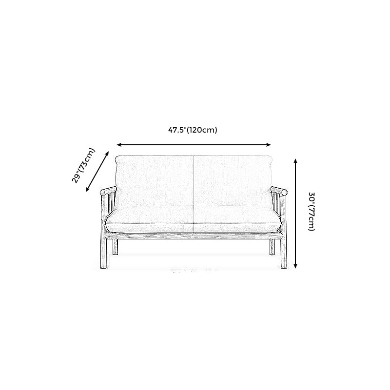 Linen Beige Upholstered Sofa Square Arm Settee with Wooden Legs for Apartment