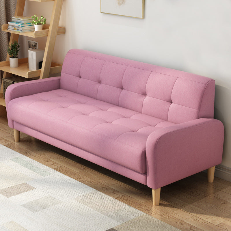 Contemporary Tufted Back Standard Sofa Square Arm Couch with Wooden Legs