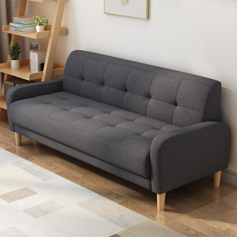 Contemporary Tufted Back Standard Sofa Square Arm Couch with Wooden Legs