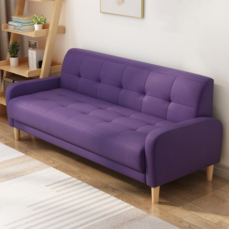 Contemporary Tufted Back Standard Sofa Square Arm Couch with Wooden Legs